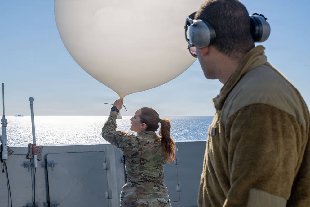 Airmen Assigned to the 45th Weather Squadron Launch Weather Balloons At Sea