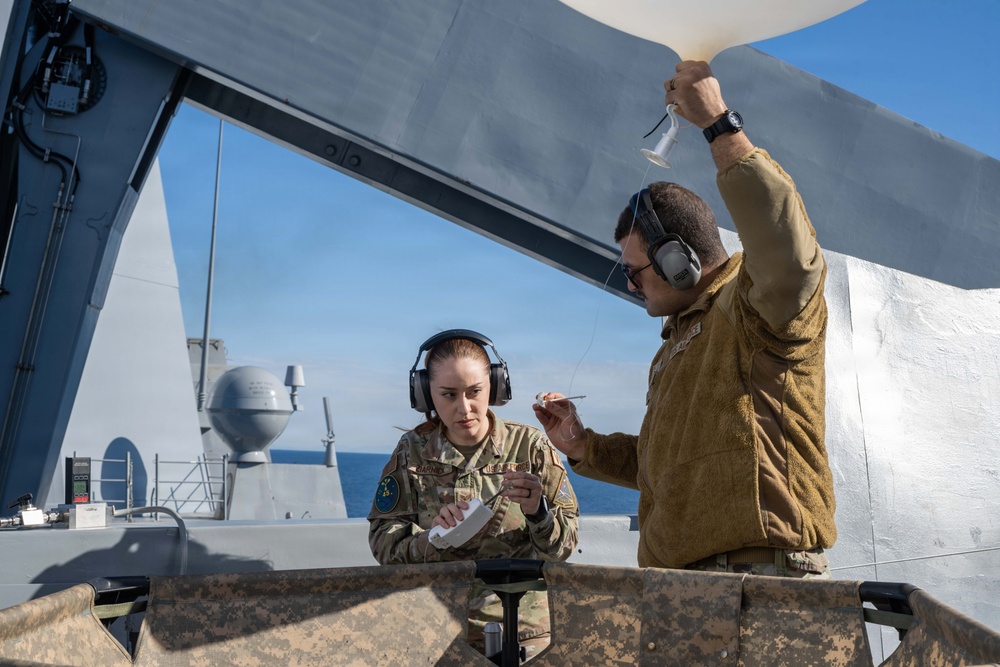 Airmen Assigned to the 45th Weather Squadron Launch Weather Balloons At Sea