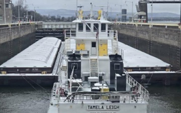The motor vessel Tamela Leigh locks through Arthur V. Ormond Lock and Dam (No. 9)