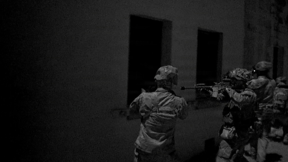 Paratroopers assigned to 3rd Brigade Combat Team, 82nd Airborne Division assault an objective after a joint forcible entry during Panther Avalanche at Fort Bragg, North Carolina, Jan. 28, 2026.