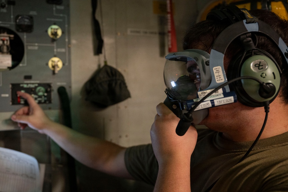 The 14th Airlift Squadron conducts a nighttime dissimular formation flight during Exercise Palmetto Reach