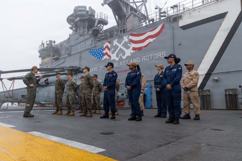 22nd MEU(SOC) | Rear Adm. Carlos Sardiello, 4th Fleet, Visits USS Iwo Jima