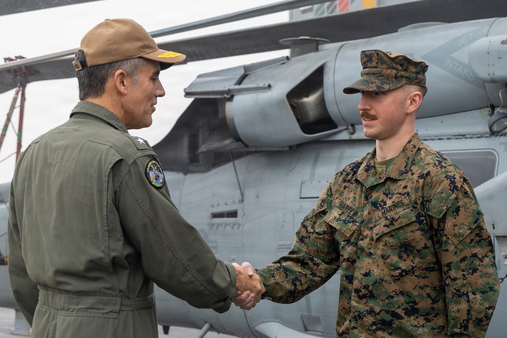22nd MEU(SOC) | Rear Adm. Carlos Sardiello, 4th Fleet, Visits USS Iwo Jima