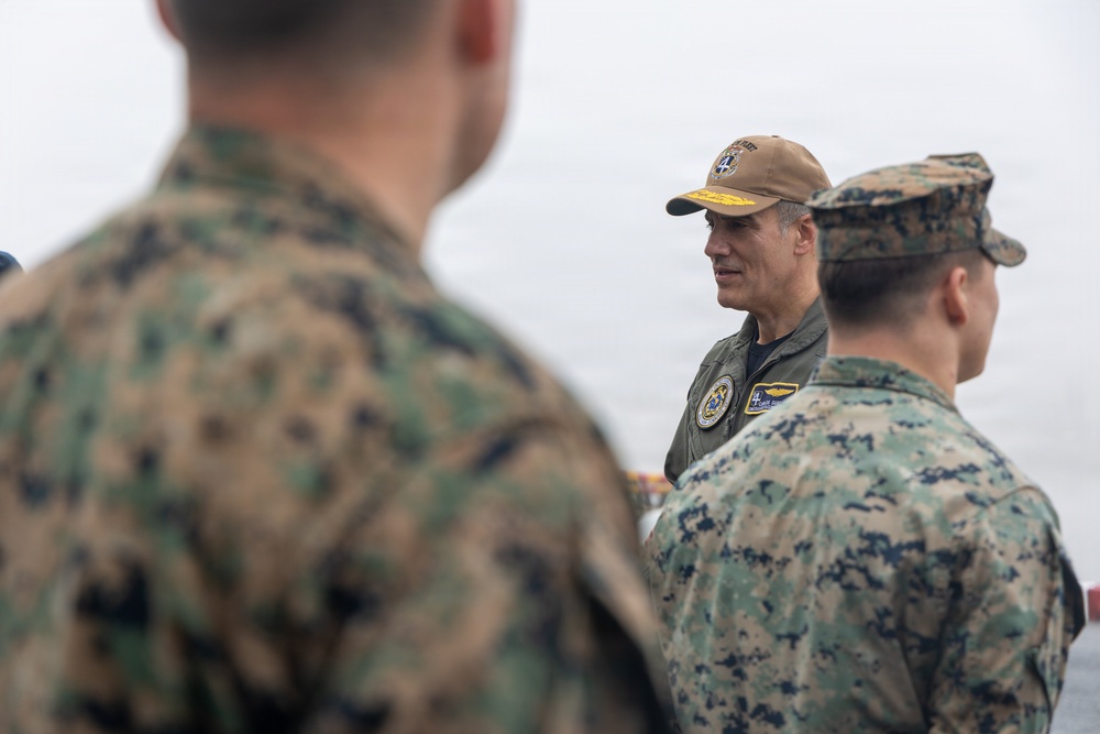22nd MEU(SOC) | Rear Adm. Carlos Sardiello, 4th Fleet, Visits USS Iwo Jima