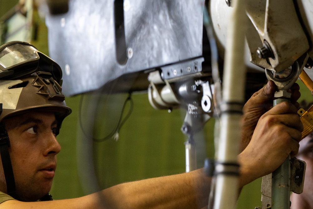 22nd MEU(SOC) | U.S. Marines Conduct Maintenance on a MV-22B Osprey Engine