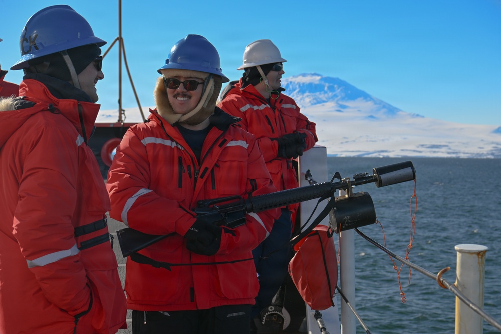 USCGC Polar Star (WAGB 10) conducts shoulder-launched line throwing gun (SLTG) training during Operation Deep Freeze 2026
