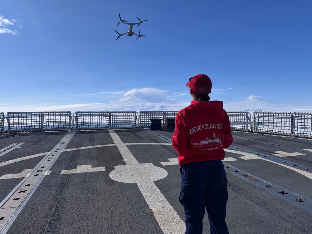USCGC Polar Star (WAGB 10) conducts unmanned aircraft system (UAS) drone operations during Operation Deep Freeze 2026