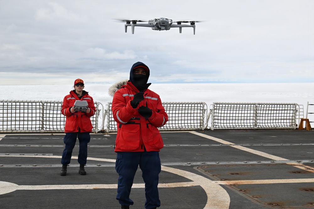 USCGC Polar Star (WAGB 10) conducts unmanned aircraft system (UAS) drone operations during Operation Deep Freeze 2026