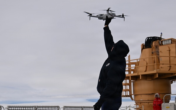 USCGC Polar Star (WAGB 10) conducts unmanned aircraft system (UAS) drone operations during Operation Deep Freeze 2026