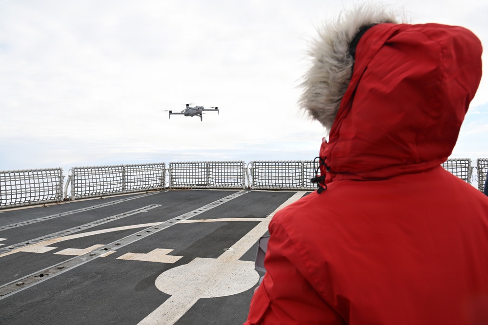 USCGC Polar Star (WAGB 10) conducts unmanned aircraft system (UAS) drone operations during Operation Deep Freeze 2026
