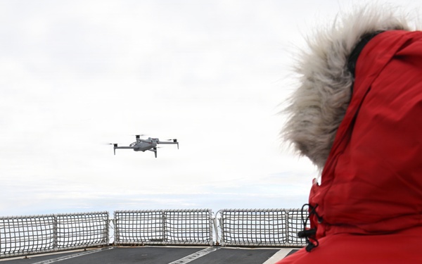 USCGC Polar Star (WAGB 10) conducts unmanned aircraft system (UAS) drone operations during Operation Deep Freeze 2026