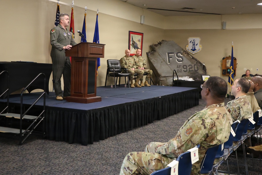 Chief Manamon Passes Enlisted Leadership of the 188th Wing to Chief Weaver