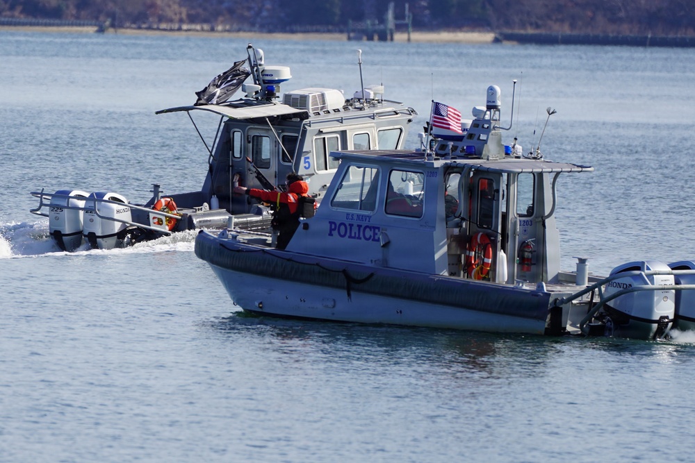Harbor Patrol Unit exercises on the York River during Citadel Shield-Solid Curtain 2026 at Naval Weapons Station Yorktown