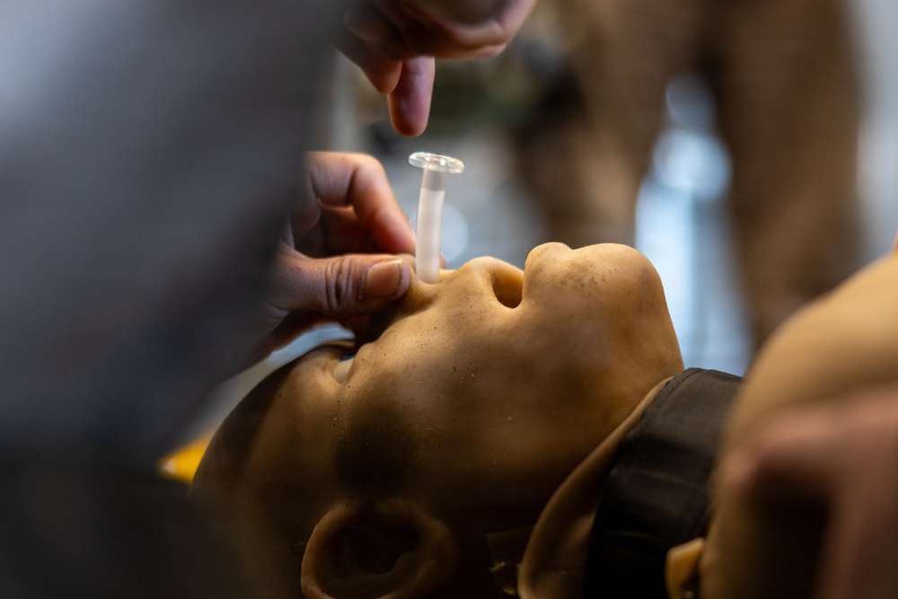 11th MEU Marines Conduct Tactical Combat Casualty Care Training Aboard USS Comstock