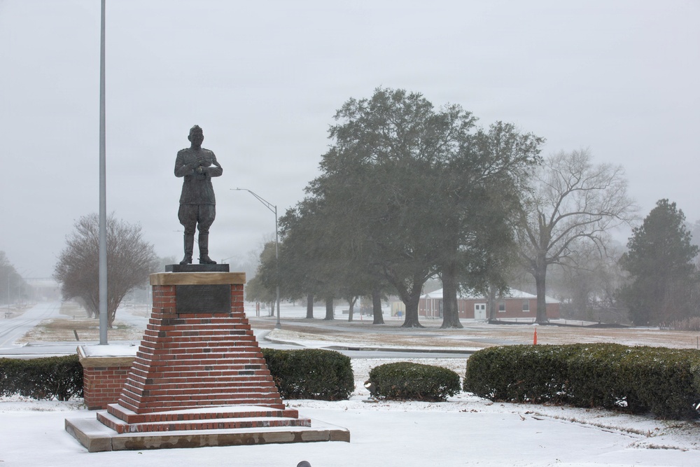 Snowfall blankets Camp Lejeune
