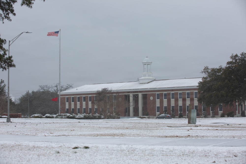 Snowfall blankets Camp Lejeune