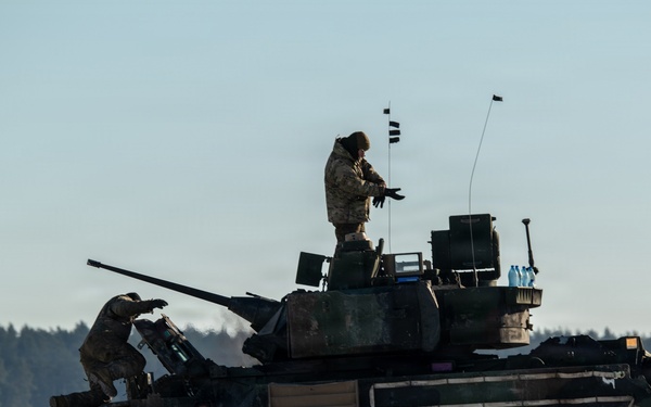 3-8 Cavalry conducts Bradley live fire training in Poland during sub zero temperatures