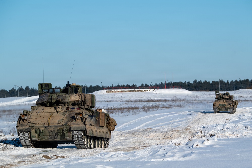 3-8 Cavalry conducts Bradley live fire training in Poland during sub zero temperatures