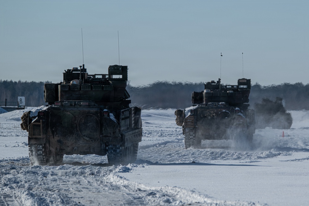 3-8 Cavalry conducts Bradley live fire training in Poland during sub zero temperatures