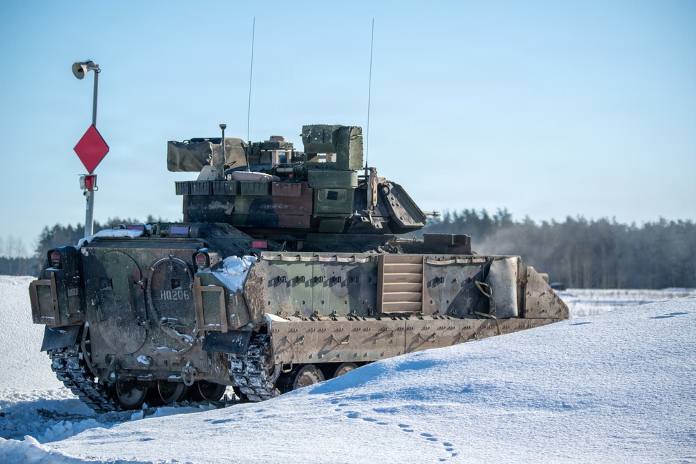 3-8 Cavalry conducts Bradley live fire training in Poland during sub zero temperatures