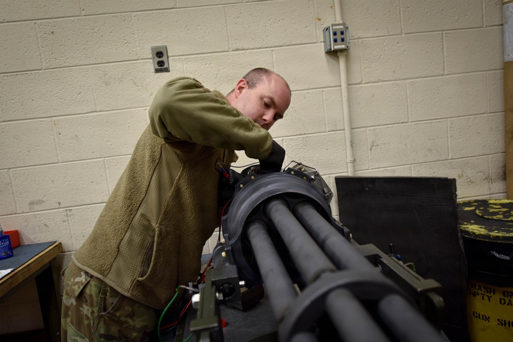 138th Aircraft Maintenance Squadron Airmen inspect F-16 Viper weaponry
