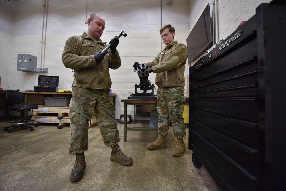 138th Aircraft Maintenance Squadron Airmen inspect F-16 Viper weaponry