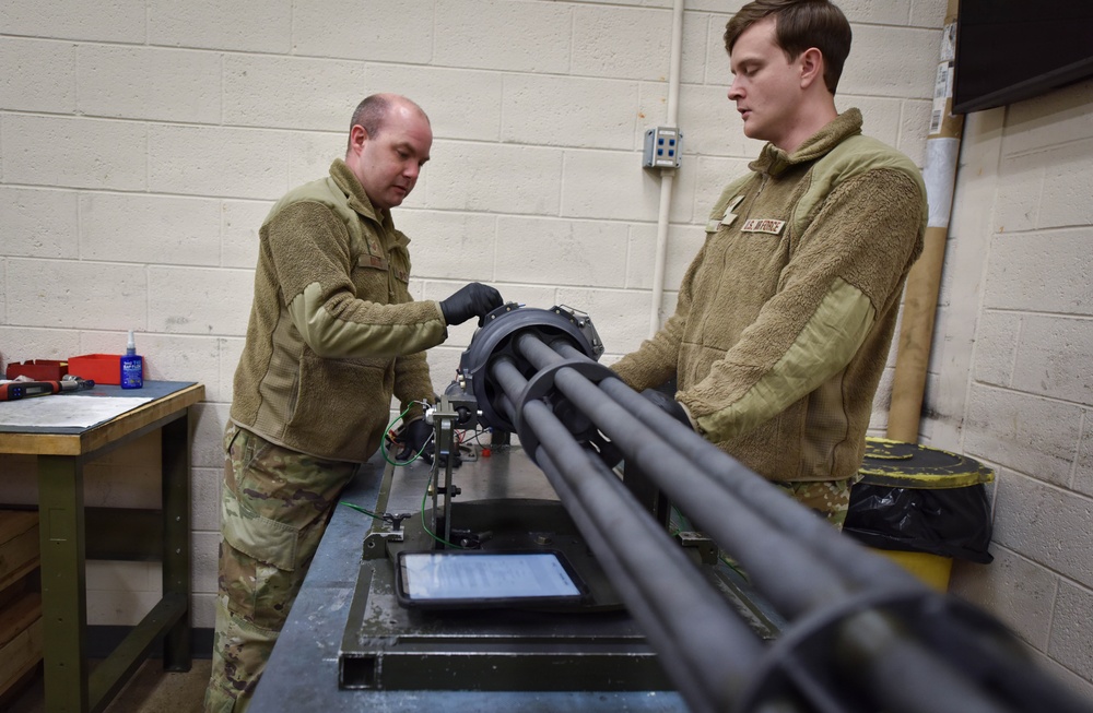 138th Aircraft Maintenance Squadron Airmen inspect F-16 Viper weaponry