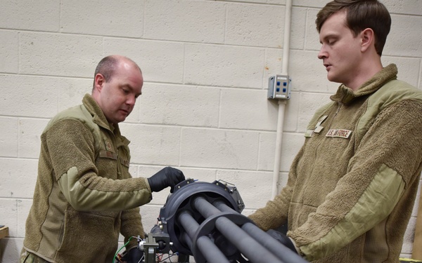 138th Aircraft Maintenance Squadron Airmen inspect F-16 Viper weaponry