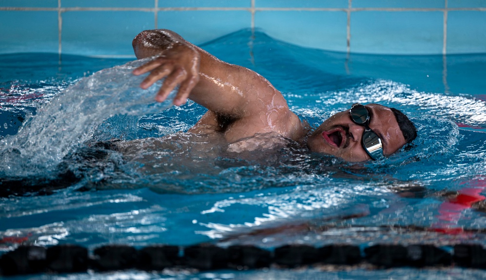 U.S. Airmen participate in German Armed Forces Proficiency Badge swim test