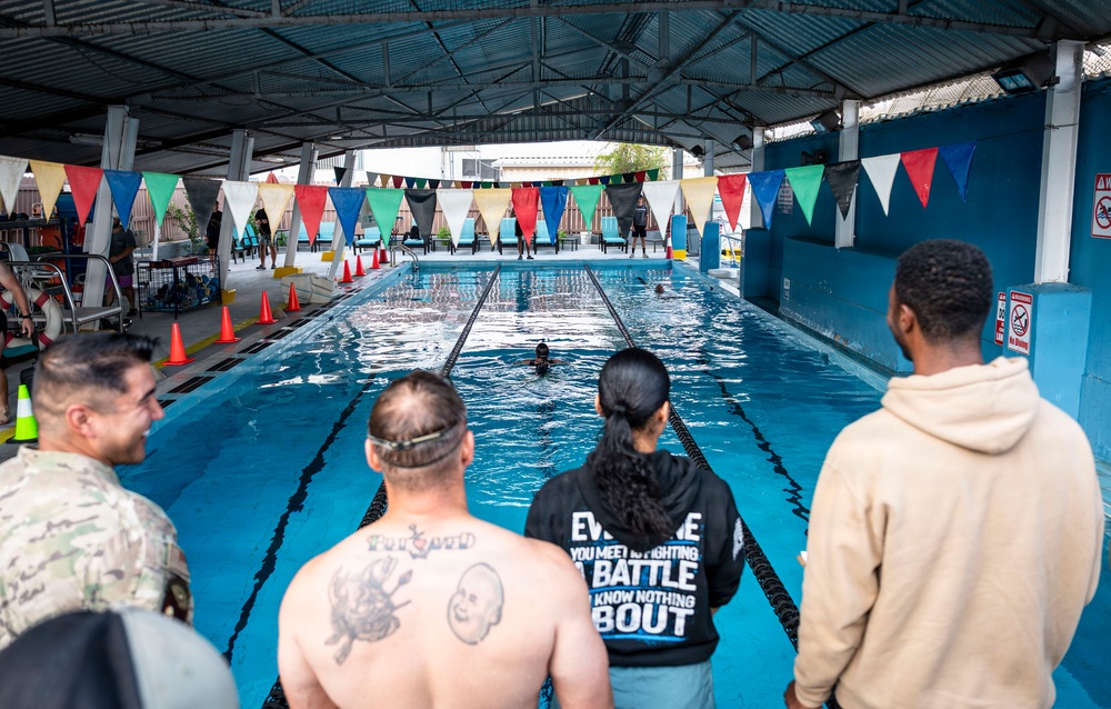 U.S. Airmen participate in German Armed Forces Proficiency Badge swim test
