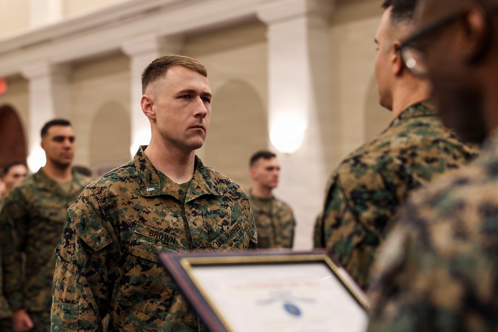 Marines in Guard Company Advance in Rank at Marine Barracks Washington
