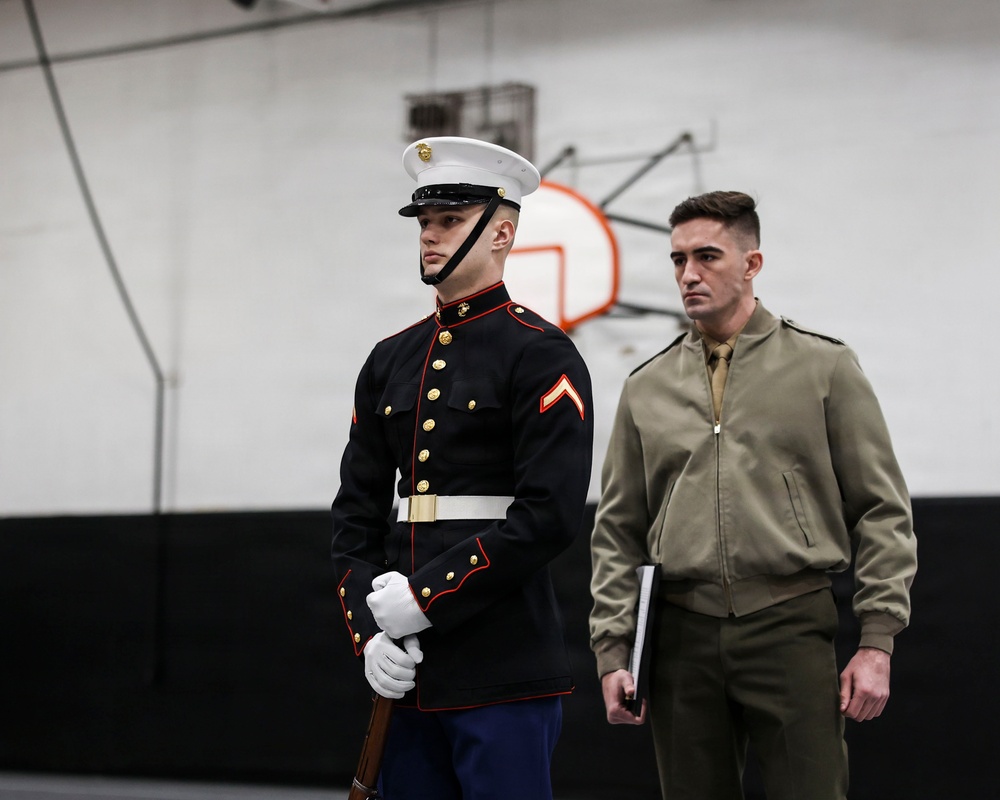 U.S. Marine Corps Official Color Guard Conducts Ceremonial Drill School Evaluation