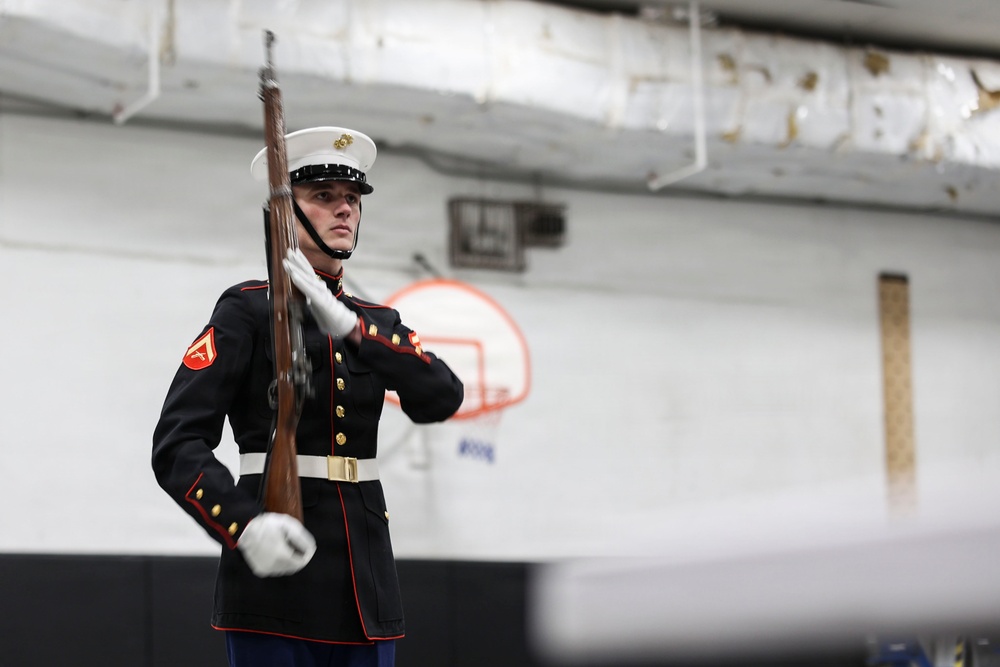 U.S. Marine Corps Official Color Guard Conducts Ceremonial Drill School Evaluation
