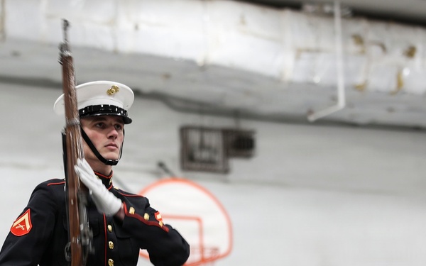 U.S. Marine Corps Official Color Guard Conducts Ceremonial Drill School Evaluation