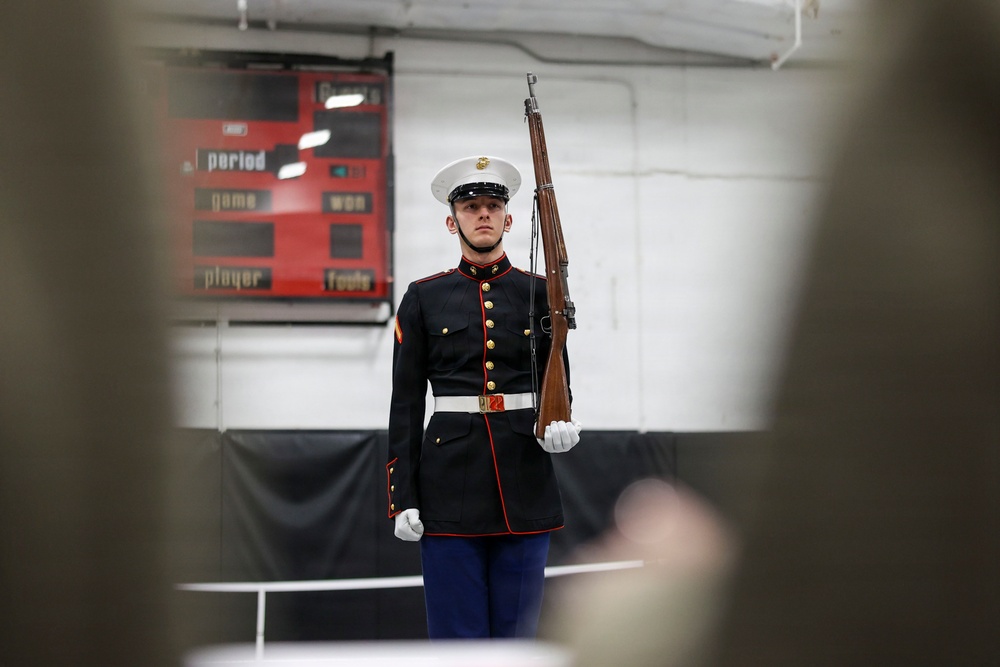 U.S. Marine Corps Official Color Guard Conducts Ceremonial Drill School Evaluation