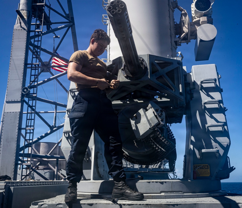 U.S. Sailor Conducts Maintenance on a Close-in Weapons System