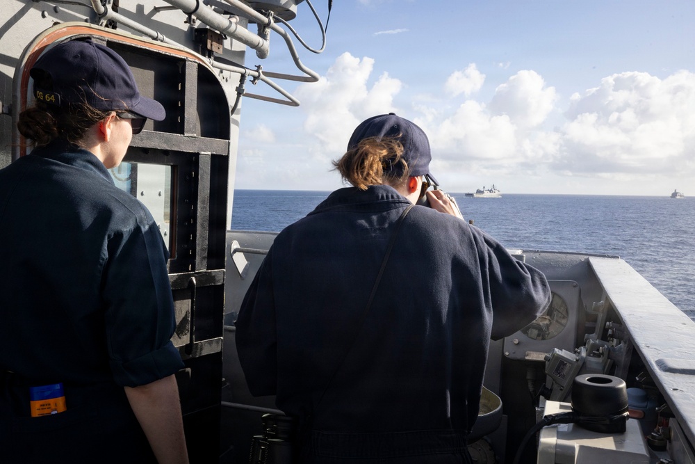 U.S. Sailors Stand Lookout Watch on the Bridge Wing
