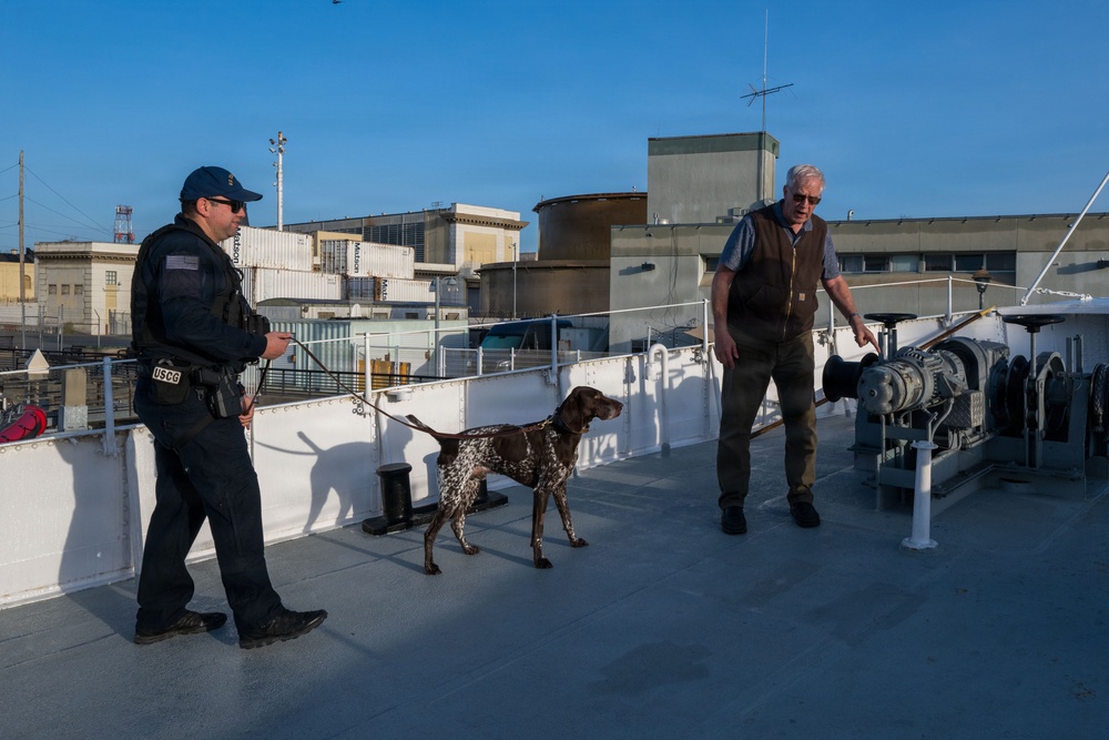 U.S. Coast Guard K-9 Units train on USS Potomac