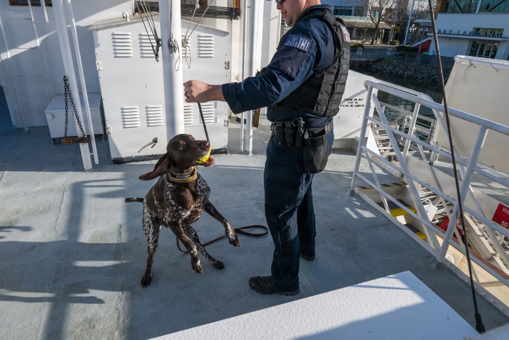 U.S. Coast Guard K-9 Units train on USS Potomac