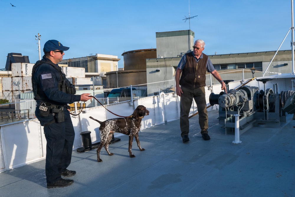 U.S. Coast Guard K-9 Units train on USS Potomac