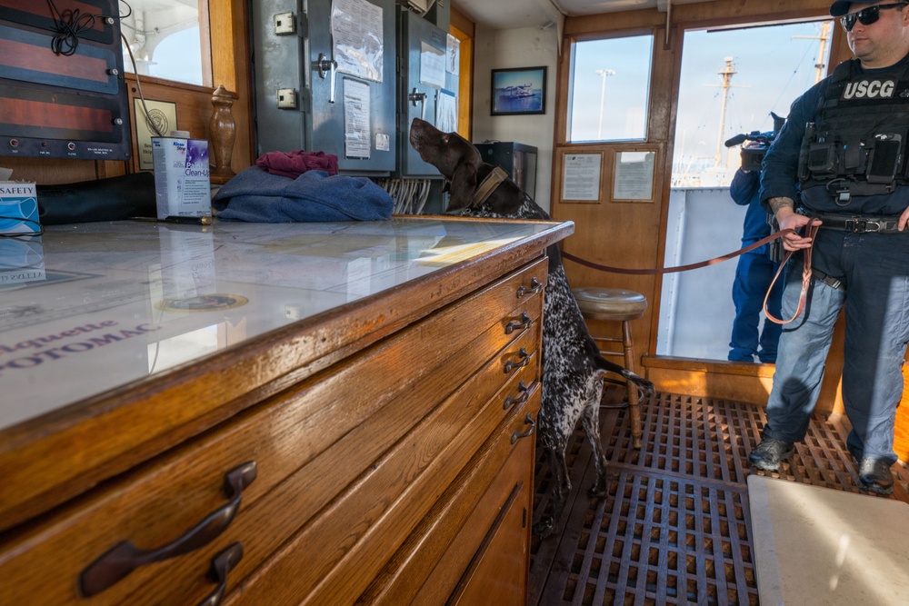 U.S. Coast Guard K-9 Units train on USS Potomac