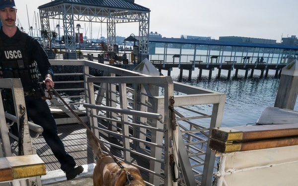 U.S. Coast Guard K-9 Units train on USS Potomac