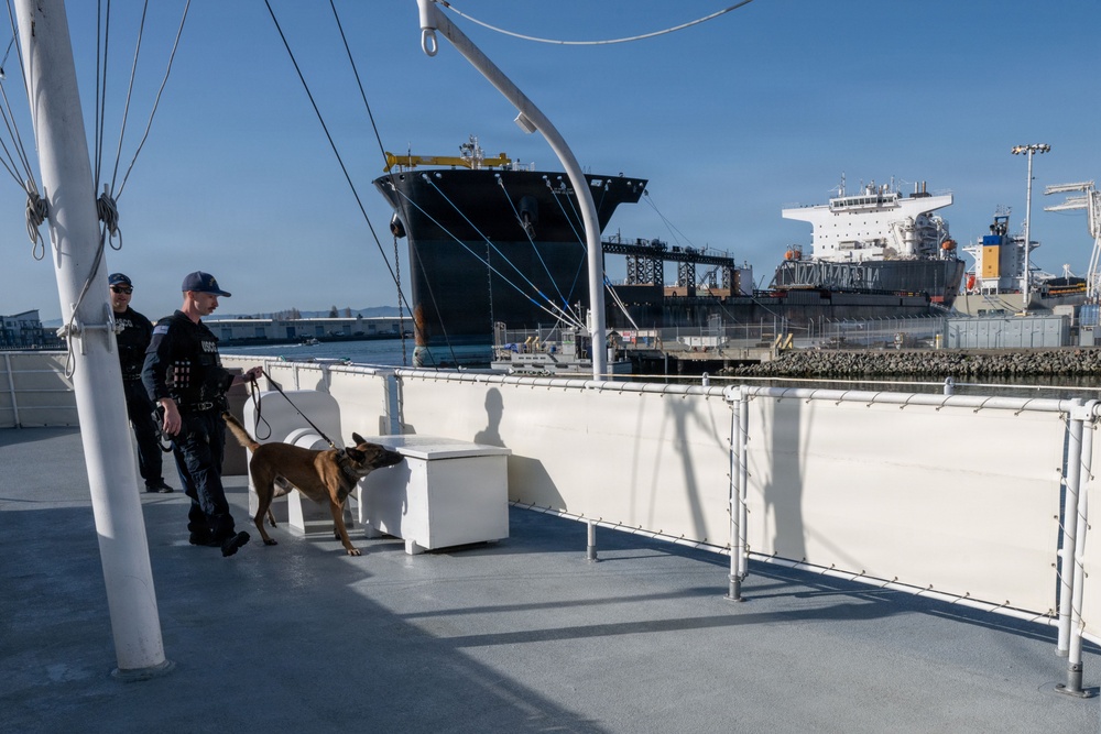 U.S. Coast Guard K-9 Units train on USS Potomac