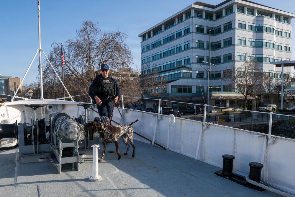 U.S. Coast Guard K-9 Units train on USS Potomac