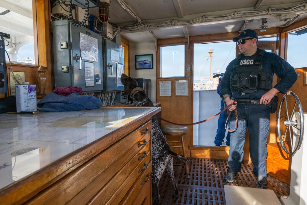 U.S. Coast Guard K-9 Units train on USS Potomac