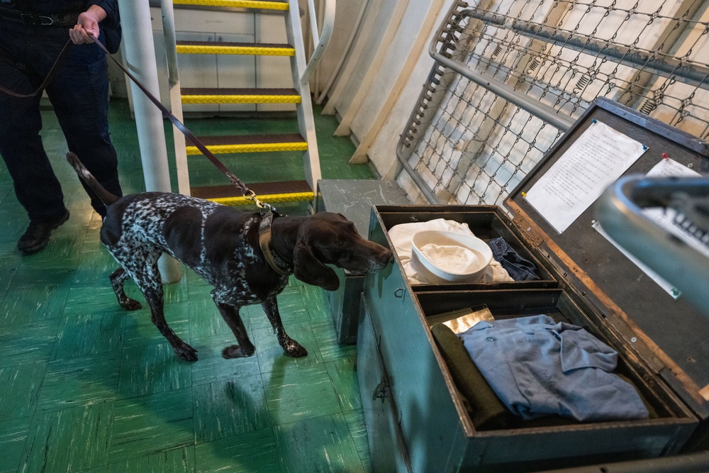 U.S. Coast Guard K-9 Units train on USS Potomac