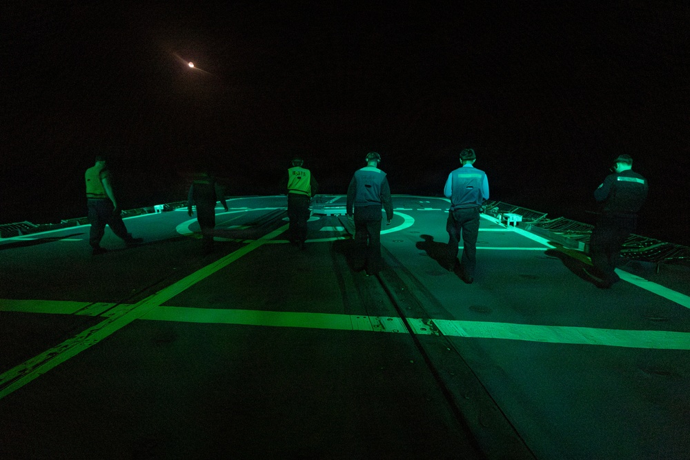 U.S. Sailors Conduct a Foreign Object Debris Walkdown on the Flight Deck