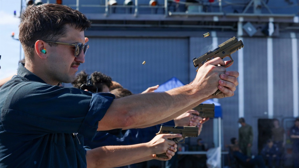 Small arms qualifications held on USS Lake Erie (CG 70)