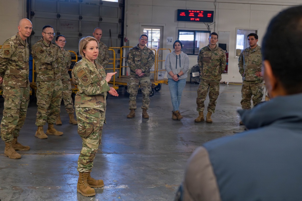 377 MSG Leadership speaks to 377 LRS members