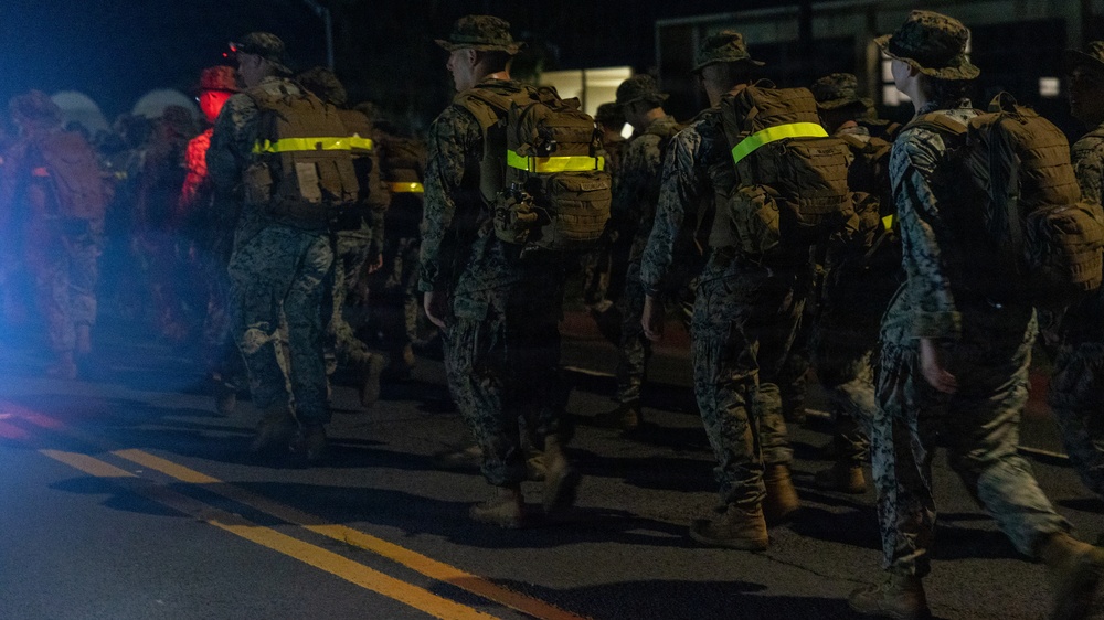 HQBN Conducts 10-km Hike at MCBH